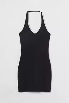 Платье с застежкой на шее H&amp;M, черно-белый