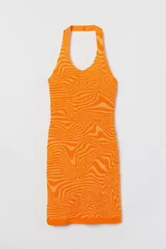 Платье с застежкой на шее H&amp;M, оранжевый/узор