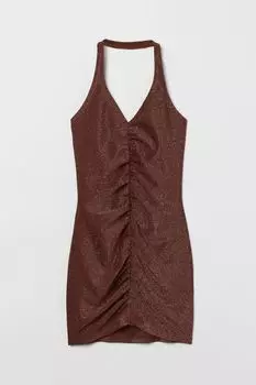 Платье с застежкой на шее H&amp;M, темно-коричневый/блеск