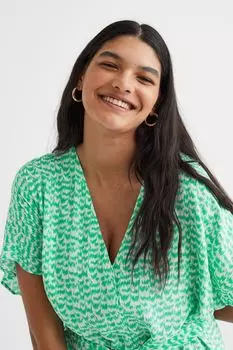 Платье с завязанным поясом H&amp;M, светло-зеленый/узор