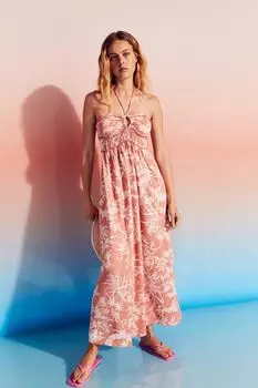 Платье с завязками H&M, абрикос/цветы