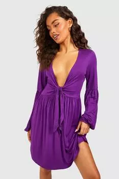 Платье с завязками и бюстом Boohoo, фиолетовый