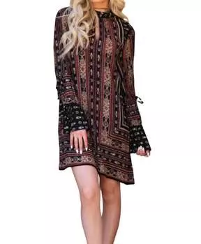 Платье с завязками на рукавах и двойным вырезом-замочной скважиной в черном миксе Angie