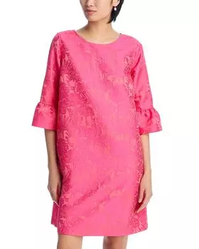 Платье с жакардовым узором и рукавами-рюшами Caroline Rose, розовый