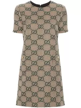 Платье с жаккардовым логотипом GG Gucci, бежевый