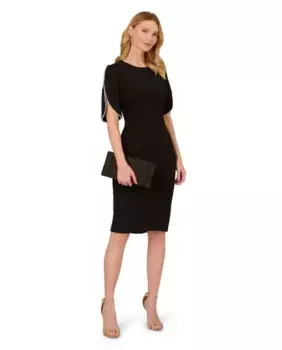 Платье с жемчугом на шее и рукавах Adrianna Papell, черный