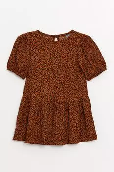 Платье с животным принтом и пышными рукавами Lc Waikiki, черный