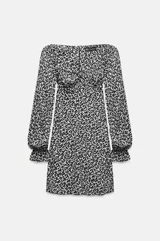 Платье с животным принтом ZARA, черный/белый