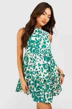 Платье с животными ярусами Boohoo, зеленый