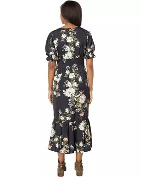 Платье Saltwater Luxe Murray Short Sleeve Floral Midi Dress, черный