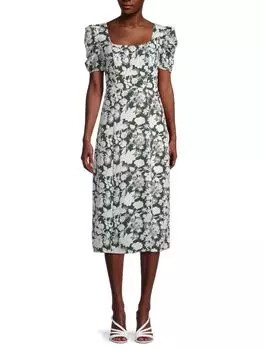 Платье Sam Edelman со вставками и цветочным принтом, зеленый/белый