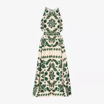 Платье Sandro Leaf-Print, бежевый / зеленый