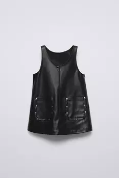 Платье-сарафан из искусственной кожи ZARA, черный