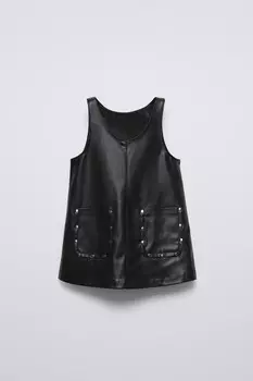 Платье-сарафан из искусственной кожи ZARA, черный