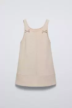 Платье-сарафан из шерстяной смеси с бантами ZARA, экрю