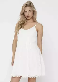 Платье-сарафан ONLY "ONLHELENA LACE S/L SHORT DRESS WVN", с кружевной отделкой, цвет Cloud Dancer