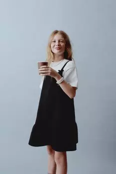 Платье-сарафан с бантом ZARA, черный
