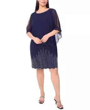 Платье-сарафан с каплевидным вырезом и бисерной накидкой Plus Size MSK, синий