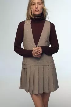 Платье-сарафан в клетку со складками ZARA, разноцветный