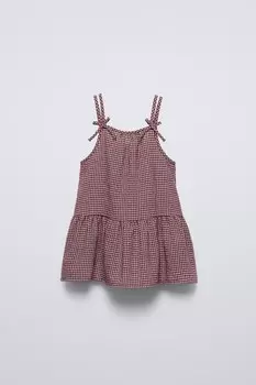 Платье-сарафан в клетку ZARA, бордо