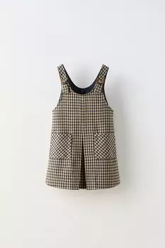Платье-сарафан в клетку ZARA, темно-синий