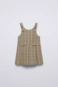 Платье-сарафанак в клетку с плиссами ZARA, желтый