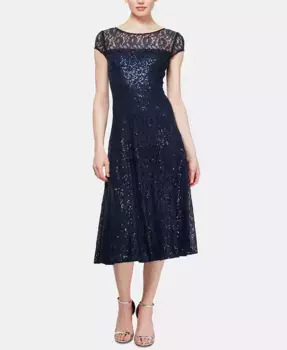 Платье Sequined Lace Midi Dresses SL Fashions, синий