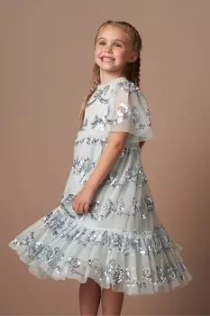 Платье сетка с бантом из пайеток Delta Angel & Rocket, синий