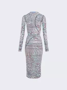 Платье-сетка со звездами и принтом Mugler, цвет cherry and turquoise