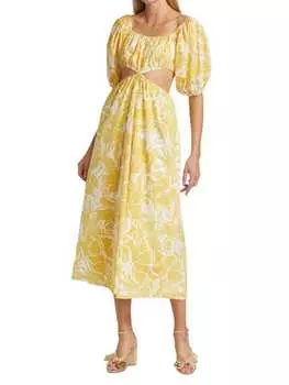 Платье Shalia Faithfull The Brand миди из хлопка с цветочным принтом, желтый