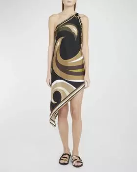 Платье-шарф на одно плечо с пряжкой и завитками Emilio Pucci, цвет Khaki/Muschio