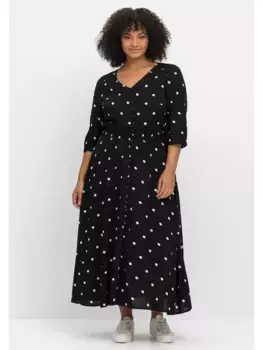 Платье sheego by Joe Browns с принтом "Большие размеры" с точечным принтом и присборенной талией, черный