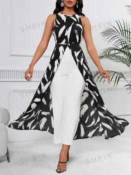 Платье Shein Lady с круглым вырезом, черный / белый