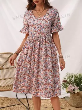 Платье Shein Lune Romantic Vacation свободного кроя, розовый