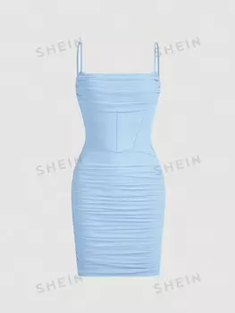 Платье Shein Mod на тонких бретельках из сетчатой ткани, голубой