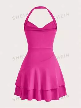 Платье Shein Mod с бретелькой на шее, ярко-розовый