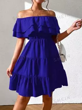 Платье Shein Priv с оборками и подолом, синий