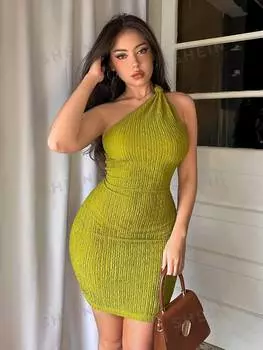 Платье Shein Priv с разрезом на бедре, зеленый