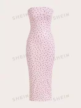 Платье Shein Qutie с цветочным принтом, розовый