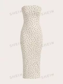 Платье Shein Qutie с цветочным принтом, абрикосовый