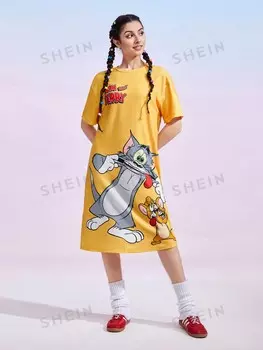 Платье Shein с заниженными плечами и узором, желтый