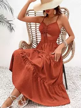 Платье Shein Vcay на тонких бретельках, коричневый