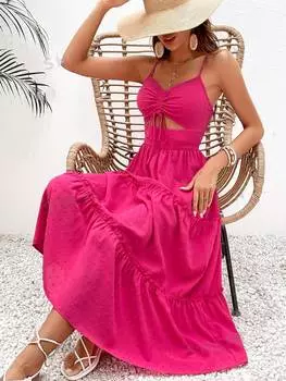 Платье Shein Vcay на тонких бретельках, ярко-розовый