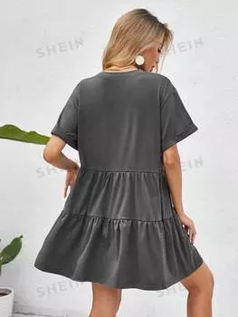 Платье Shein Vcay с заниженными плечами и короткими рукавами, темно-серый