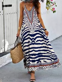 Платье Shein Vcay в стиле пэчворк, темно-синий