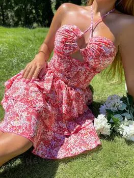 Платье Shein WYWH с цветочным принтом, красный