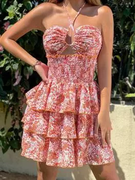 Платье Shein WYWH с завязкой на талии, оранжевый