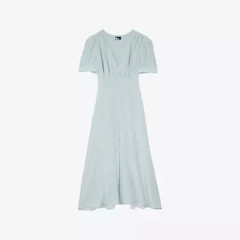 Платье шелковое The Kooples с V-образным вырезом и пуговицами, голубой