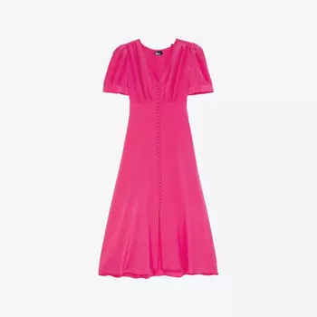 Платье шелковое The Kooples с V-образным вырезом и пуговицами, фуксия