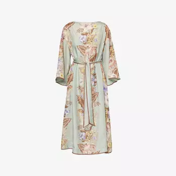 Платье шелковое Zimmermann с поясом, зеленый